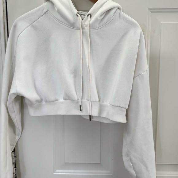 NAKED WARDROBE White Cropped Sweatshirt Hoodie size Small - Picture 3 of 5